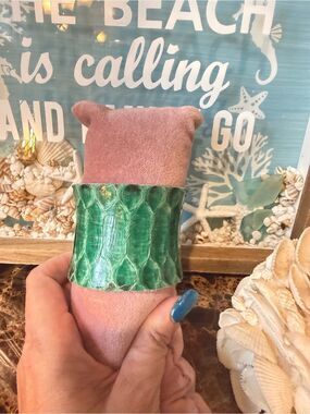 Rustic Cuff Green Textured Leather Cuff Bracelet